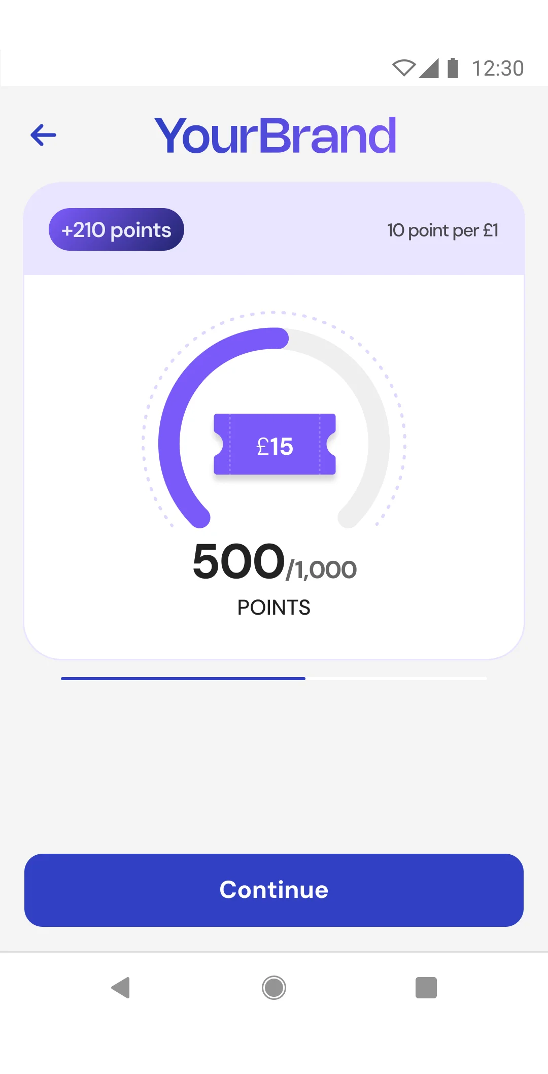 Companion loyalty screen design with earned points and a voucher reward